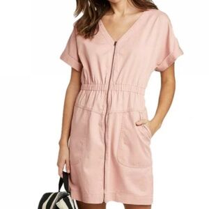 UNIVERSAL THREAD WOMEN'S SHORT SLEEVE ZIP UP ELASTIC WAIST DRESS